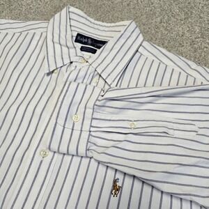 Polo Ralph‎ Lauren Vtg Yarmouth Purple Stripe Flesh Pony Oxford Shirt Sz 17/35